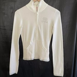 Guess Zip Front White Sweater Size Medium Juniors Long Sleeve